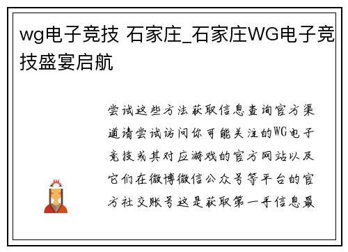 wg电子竞技 石家庄_石家庄WG电子竞技盛宴启航